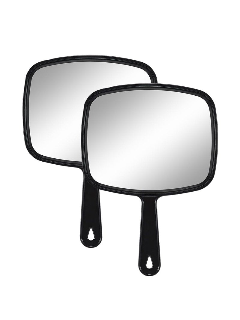 Gladmart Hand Mirror Salon Barber Hairdressing Handheld Mirror with Handle(Square,Black,7.4 x 10.3 inches,Pack of 2), Black&black