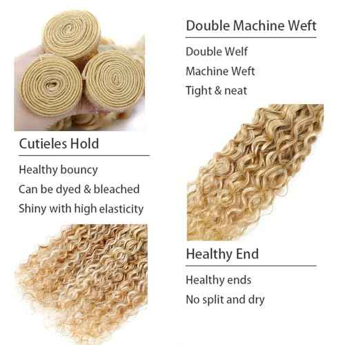 30 32 34 inch P27/613 Human Hair Bundles 613 Water Wave Bundles Blonde Wet and Wavy Human Hair Extensions 300g