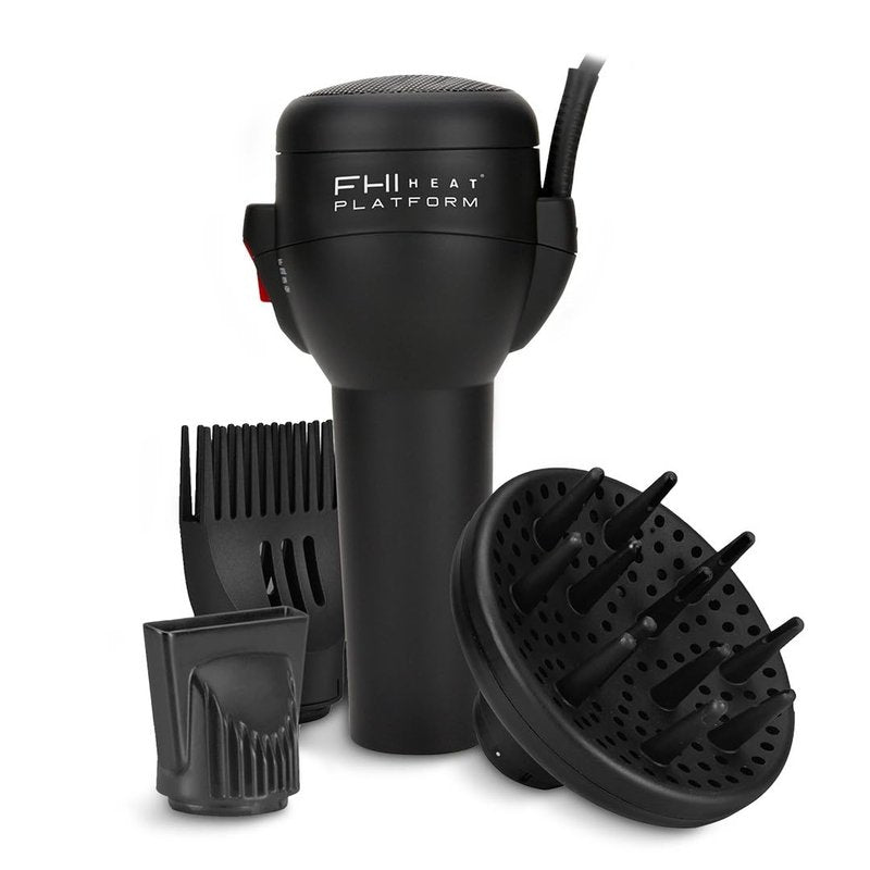 FHI Heat Hair Dryer - Lightweight Handle-Less Design with HydraHeat for Frizz-Free Styles | Includes Diffuser, Nozzle & Comb