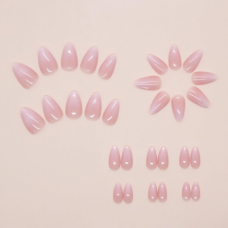 30 Pcs Short Press on Nails Almond Fake Nails French Tip Pink White Glossy False Nails Full Cover Glue on Nails for Women Stick on Nails Designs