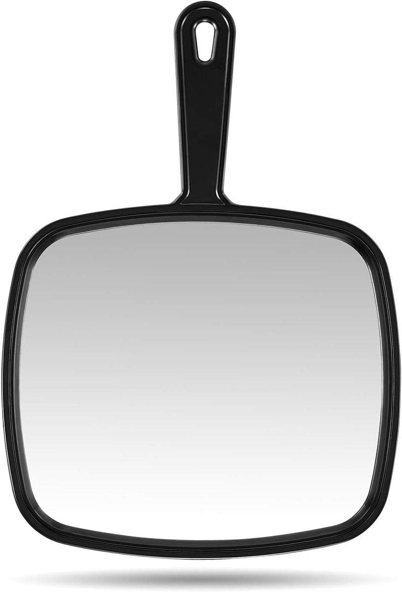 Handheld Salon Mirror - 12.4" L x 9" W Square Black Hairdressing Tool with Handle