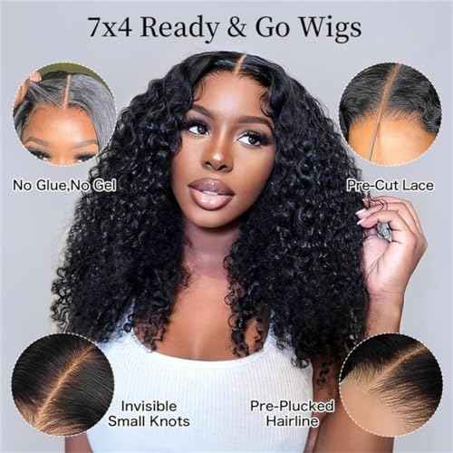 Wiggins Ready And Go Glueless Wigs Human Hair Curly Lace Front Wigs Human Hair Pre Plucked Bleached Knots Curly Hair Products Pre Cut Lace 4x7 Lace Front Wig Glueless Wigs For Women 14 Inch
