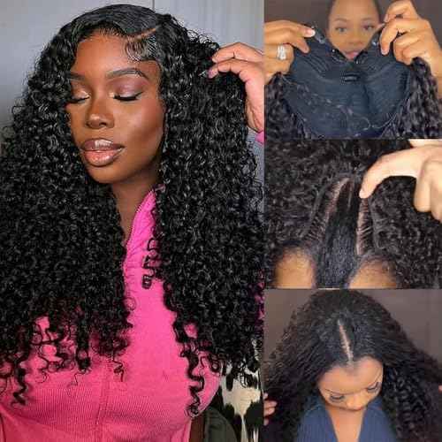 sterly V Part Wig Human Hair Glueless No Leave Out Upgrade U Part Wigs Burmese Curly Wig with Spiral End Deep Curly Wigs For Women Full Head Clip In Half Wigs 200% Density 20inch