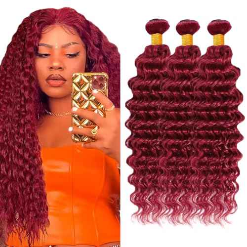 26 28 30 inch CnumGunm Burgundy Bundles #99j Human Hair Bundles Red Deep Wave Bundles Mixed Length 3 Bundles Burgundy Human Hair Bundles #99j Deep Wave Bundles