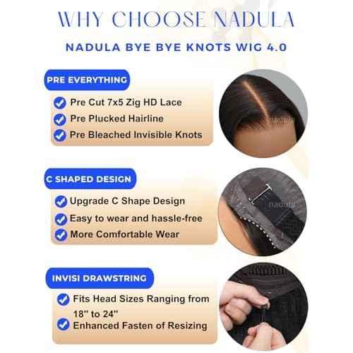 Nadula Yaki Straight Bob Drawstring Wig Human Hair Glueless Pre Cut 7x5 HD Bye Bye Knots Lace Front Wig Pre Plucked Invisible Knots Ready to Wear Short Light Yaki Bob Wigs 150% Density 12inch