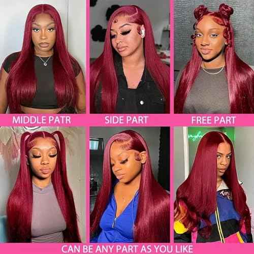 24inch 99j Burgundy Lace Front Wigs Human Hair 13x6 HD Straight Glueless Lace Frontal Wigs for Women 180% Density Pre Plucked with Baby Hair Wine Red Wigs Human Hair