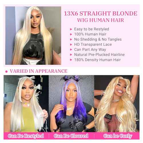 613 13x6 Lace Front Wig Human Hair 180 Density Blonde Wig Human Hair 613 13x6 Straight Lace Frontal Wig Human Hair Pre Plucked for Women 28 Inch