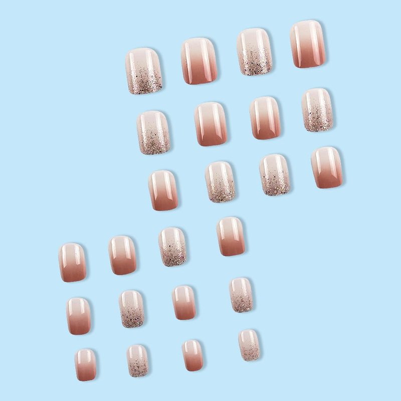24 Pcs Ombre Press on Nails Short Square - MINGCHUN Spring Fake Nails Press ons Nail Art Tip Sequins Glitter French Design Full Cover Acrylic Nail Kit False Nails Glue on Nails Stick on Nails Women
