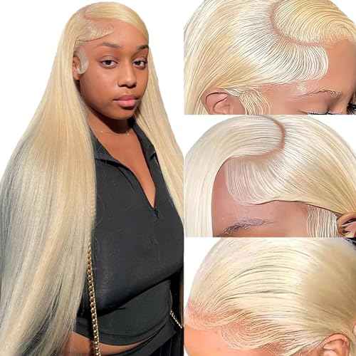 Straight Blonde Lace Front Wigs 26inch 13x4 Blonde Wig Human Hair 613 Lace Front Wig Human Hair 100% Human Hair Wig 180% Density Premium HD Lace Frontal Wig Pre Plucked for Women