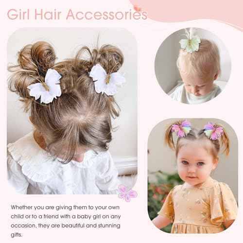 Oaoleer 16PCS Mini Butterfly Hair Clips, 2" Tulle Mesh Hair Bow Pins Colorful Butterfly Hair Barrettes Wedding Hair Accessories for Baby Girls