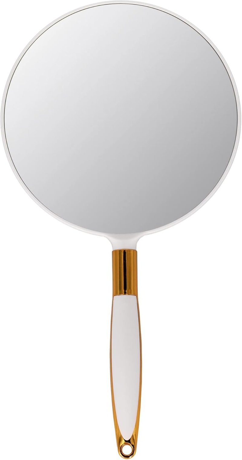 Handheld Mirror for Hairdressers | 6.9 x 13 Inch White Round Design