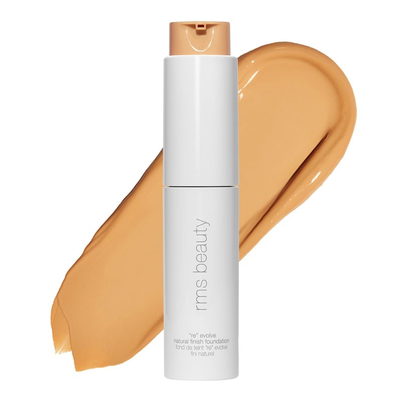 RMS Beauty ReEvolve Natural Finish Liquid Foundation (Shade 44). Lightweight, hydrating, buildable medium coverage for even skin. Nourishing, long-lasting formula for medium tones. 1 fl oz.