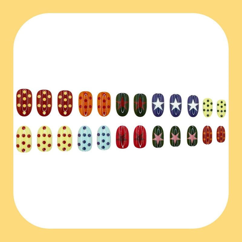 Red Press on Nails Short Almond Nails Press ons with Design Full Cover Stick on Nail for Women Manicure