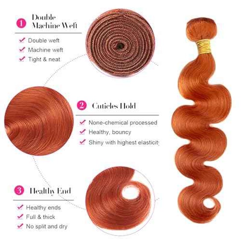 #350 Ginger Orange Bundles Human Hair Body Wave Bundles 24 26 28 Inch Unprocessed Brazilian Virgin Orange Remy Hair 3 Bundle Body Wave Human Hair Extensions 50 Gram Per Bundle for Women