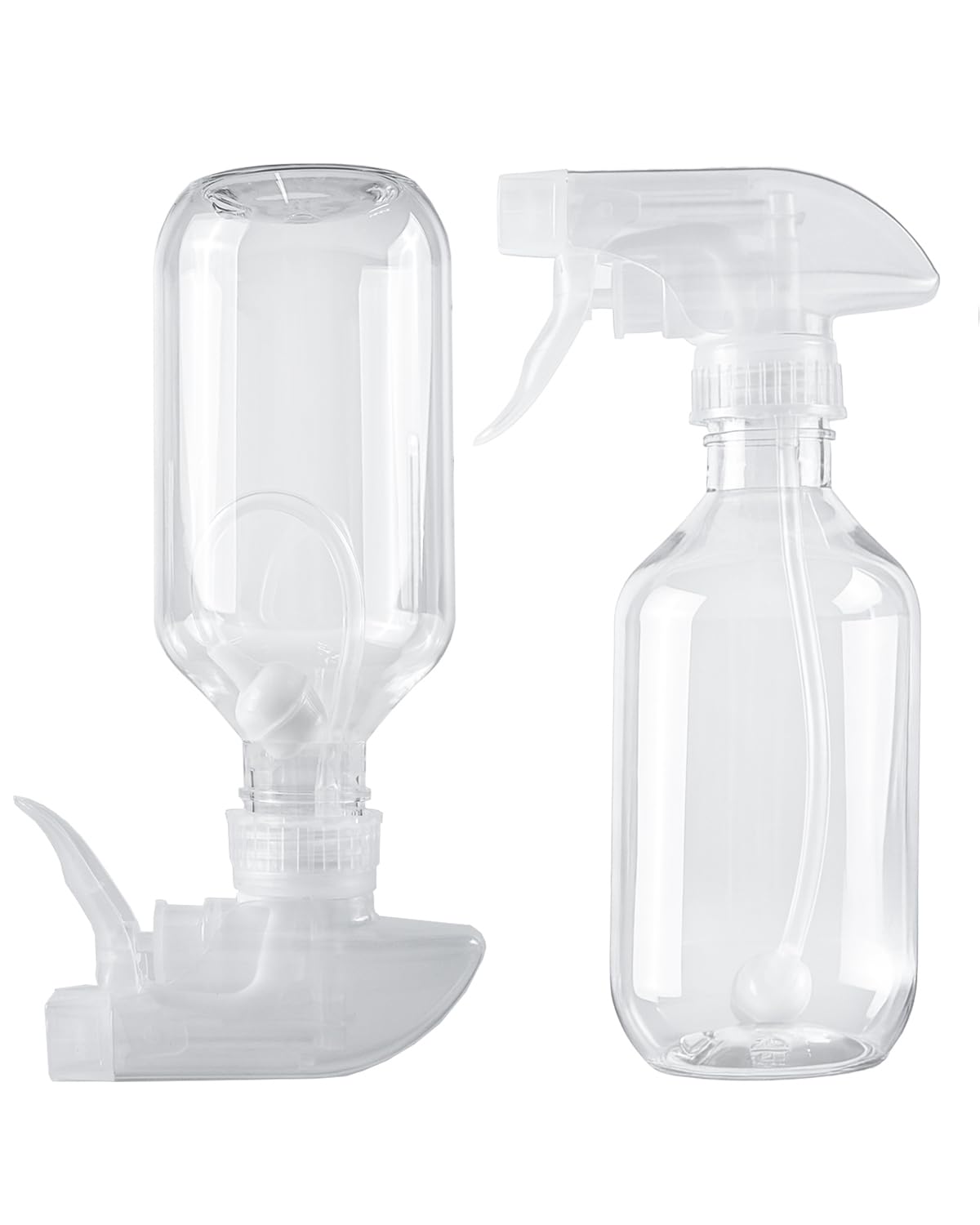 TERESRY 2 Pack 360° Spray Bottles, 10 oz Plastic Small Containers with Adjustable Spray Nozzles, Spray Bottles for Hair, Cleaning Solutions, BBQ and Plants Clear