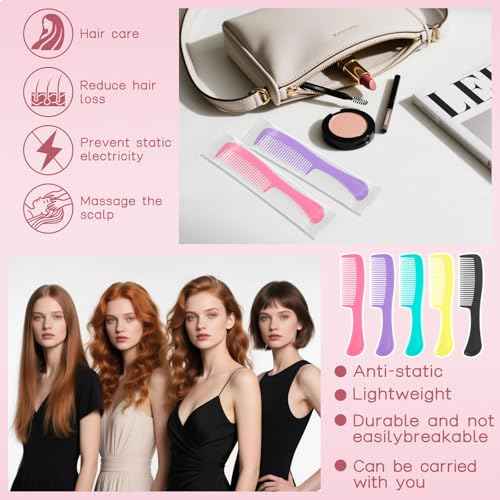 Hair Combs Bulk Disposable Combs for Homeless,Colorful Hair Combs Individually Wrapped for Women Men Shelter Hotel Nursing Home Charity£¨Yellow Green Purple Pink Black£© (pack of 200)