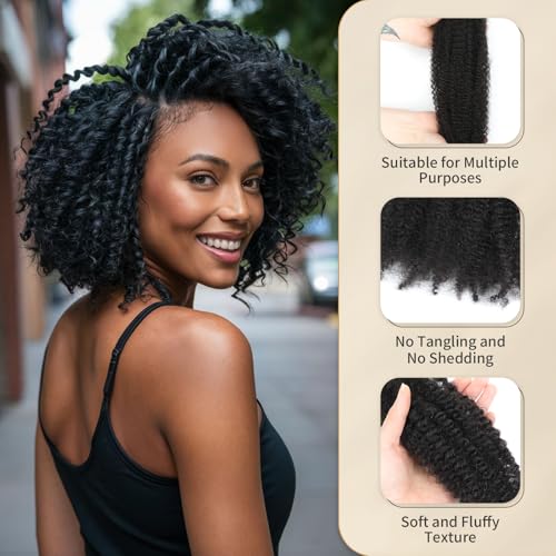 Afro Kinkys Bulk Human Hair for Mini Twist, Braiding, Loc Repair, Kinky Curly Hair, Natural Afro Bulk for Dreadlocks 3 Packs 90 Gram Natural Black Color(1B, 18 Inch£©