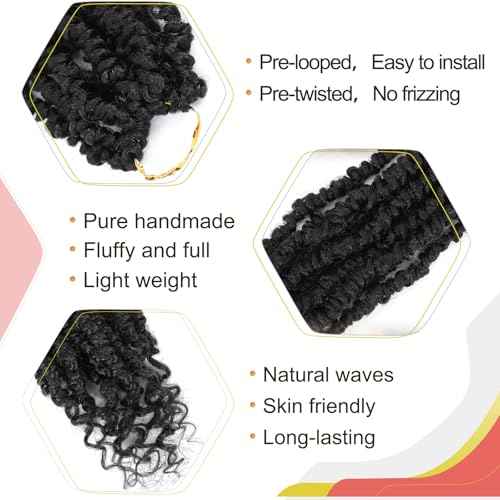 Alicoco Passion Twist Crochet Hair 12 Inch Passion Twist Hair Pre Looped 8 Packs Spring Twist Crochet Braids with Curly Ends Pre-Twisted Crochet Hair for Women (1B)