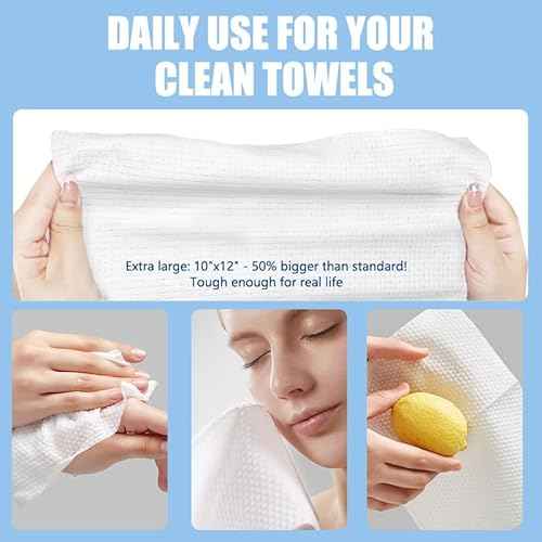 Disposable Face Towels 10"¡¿12" Makeup Remover and Clean Soft and Thick Dry Wipes Facial Tissue XL Towelettes 50 Count