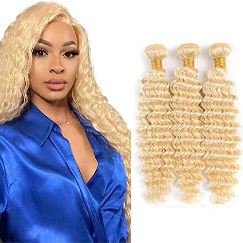 613 Deep Wave Bundles Honey Blonde Human Hair Bundles Grade 8A Brazilian Remy Hair Weaves Extensions For Women 26 28 30 Inch