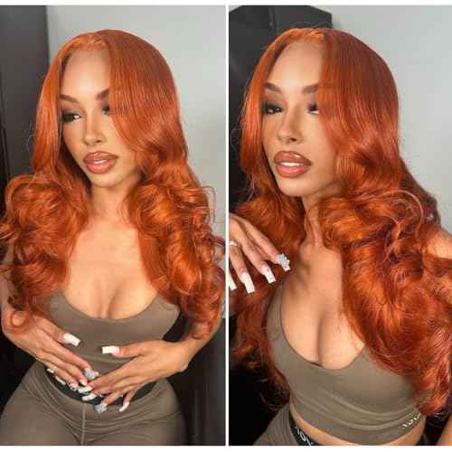 12A Ginger Bundles With Closure Body Wave Human Hair, Soft And Shed-Free Colored #350 Copper Orange 3 Bundles Human Virgin Hair With 4x4 HD Lace Closure Pre Plucked 10 12 14+10 IN Wavy Weave