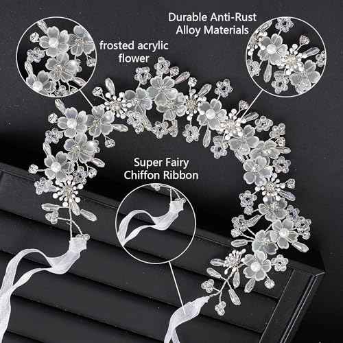 Flower Girl Princess Headpiece, Pearl Bridal Hair Accessory for Kids, Women Wedding Hair Band for Bride Princess Crown First Communion Headpiece for Girls