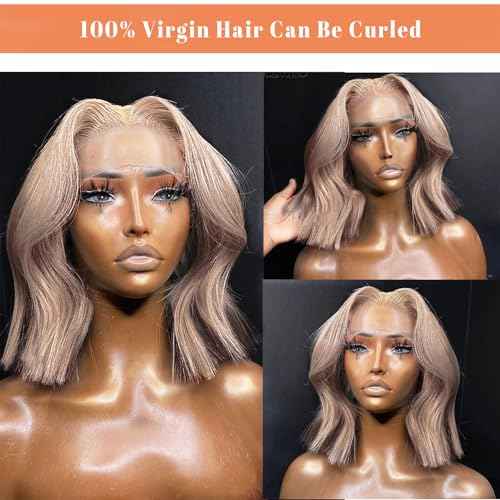 Munx 3x6 HD Lace Front Wigs 100% Human Hair Ash Blonde Bob Wig Pre Plucked 180% Density Glueless Transparent Lace Front Wig for Black Women with Baby Hair 14in Bleached Knots