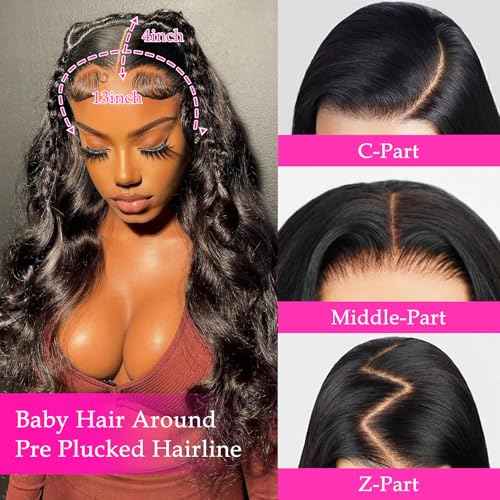 13x4 Lace Front Wigs Human Hair Pre Plucked 26 Inch Body Wave HD Lace Front Wigs Human Hair Natural Color 180% Density Glueless Wig 100% Virgin Human Hair with Baby Hair for Women