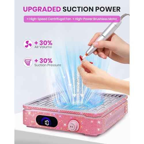 Nail Dust Collector, Corded Powerful Suction Dust Collector for Nail Tech with 10 Speed Levels, Low Noise Nail Fan Dust Collector for Professional Salon & Home, Detachable & Easy to Clean