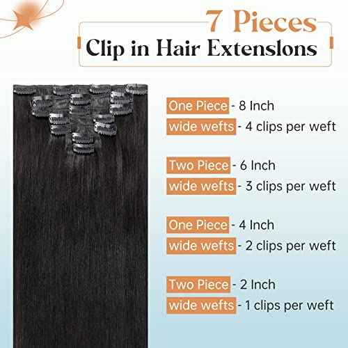 Elailite Clip in Human Hair Extensions, 125g 16 Inch 7pcs #1B Natural Black 100 Real Human Hair, Double Weft Handmade Soft Natural Straight Brazilian Virgin Remy Human Hair for Women