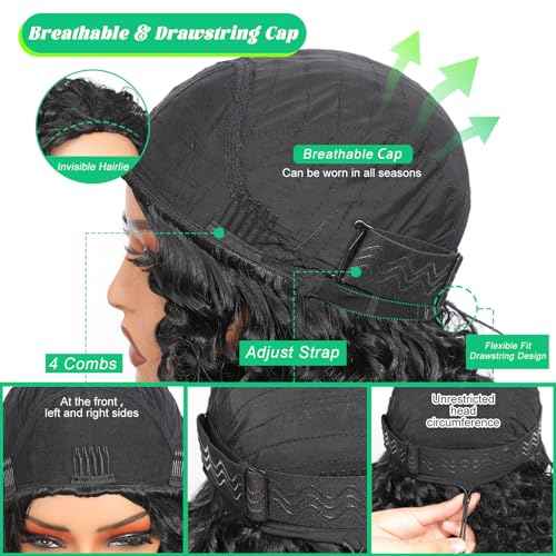 Half Wig Synthetic Hair 3 In 1 Curly Half Wig With Adjustable Drawstring Seamless Flip For Beginner Friendly Water Wave For Black Women (Black 14 Inch)