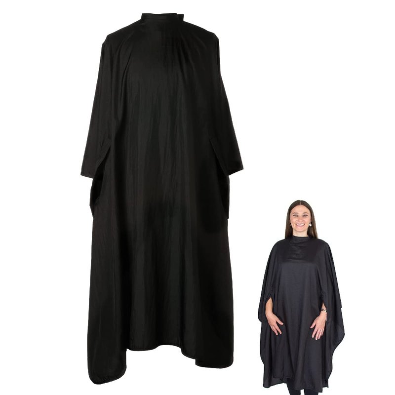 Regine Switzerland Hair Cutting Cape - Lightweight, Water-Resistant Black Salon Smock with Armholes for Professional Use