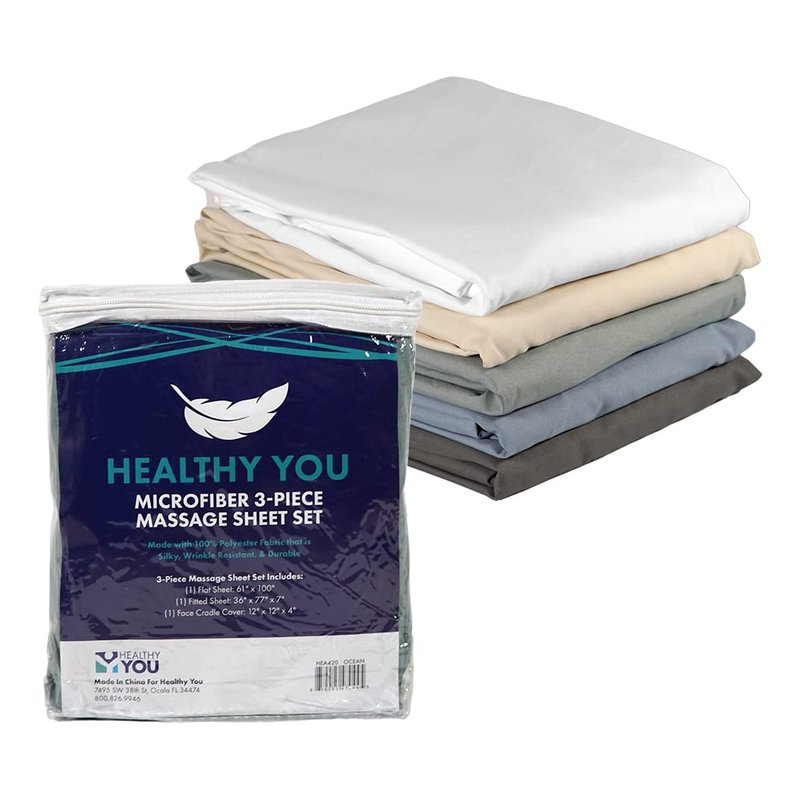 Healthy You Microfiber Massage Spa Table Sheets 3pc Set - Wrinkle-Resistant, Includes Flat, Fitted Sheet and Massage Face Rest Cover (Gray)