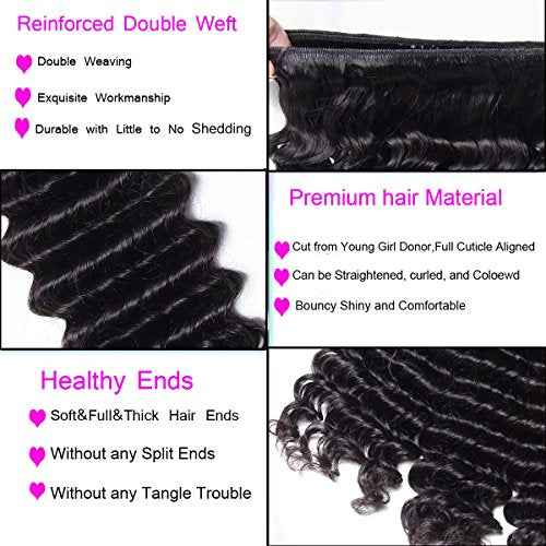 UNICE Deep Wave Human Hair Weave 1 Bundle 20 inch Unprocessed Brazilian Virgin Human Hair Sew in Extensions Natural Black Color Can be Dyed and Bleached