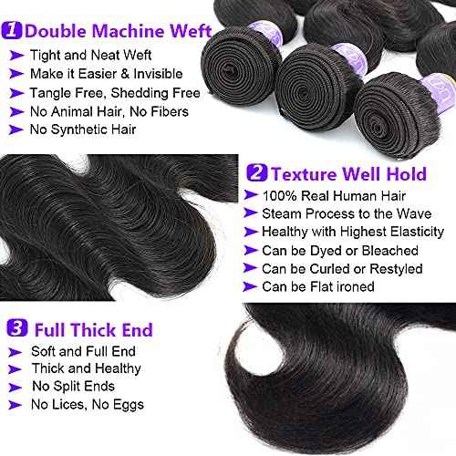 12A Grade Brazilian Body Wave Human Hair Weave Human Hair Bundles Brazilian Virgin Hair For African Americans Women 3 Bundles Total 300g/10.5oz 16 18 20inch