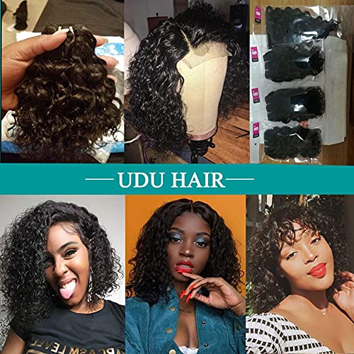 UDU Malaysian 50g 1B# Human Hair Extensions Remy Hair Bundles Short Curly Hair (8 inch without closure)