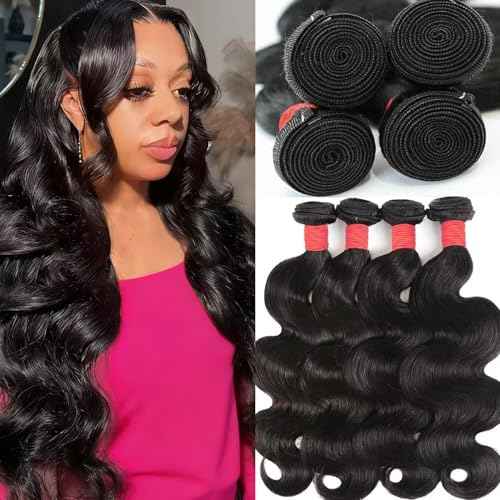 12A Human Hair Bundles Body Wave 4 Bundles Human Hair 100% Unprocessed Brazilian Virgin Human Hair Extensions for Women Natural Color 14 16 18 20Inch