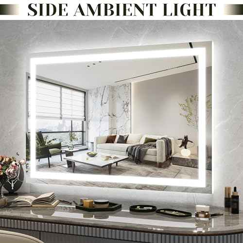 ROLOVE 32x 22 Inch Large Lighted Vanity Mirror with Dimmable 3 Modes, LED Makeup Mirror for Bathroom £¦ Dressing Room, Tabletop or Wall-Mounted, White