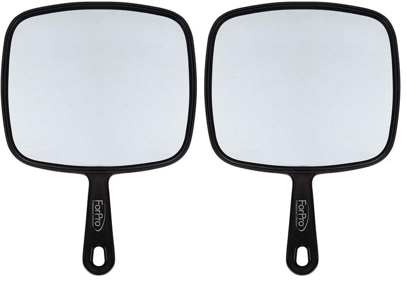 ForPro Professional Collection Extra Large Hand Mirror with Handle, 9" W x 12" L, Multi-Purpose Handheld Mirror with Distortion-Free Reflection, Black (Pack of 2)