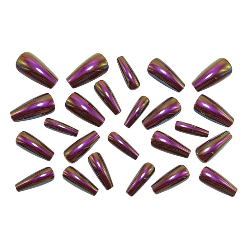 Skiennix Long Coffin Press-On Nails - Deep Purple Acrylic Full Cover | 24PCS, 12 Sizes, Glossy Finish