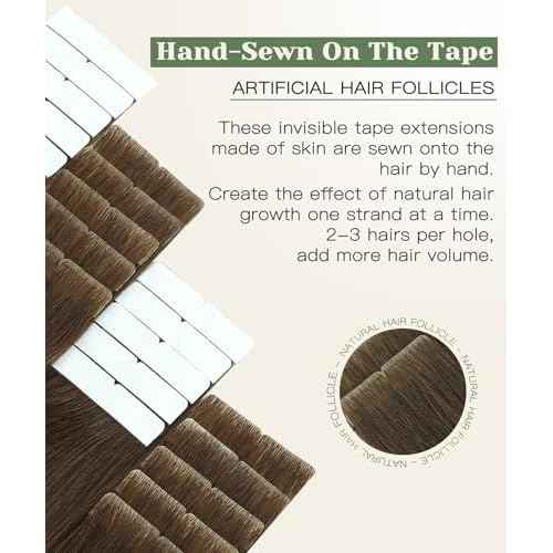SURNEL Injected Invisible Tape in Hair Extensions Human Hair 20 Inch #4 Chocolate Brown Seamless Tape ins 20 Pcs 45g(#4,20)