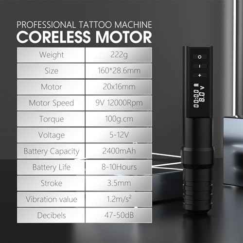 Wireless Tattoo Gun - Rotary Tattoo Cartridge Pen Custom Coreless Motor 2400mAh Power Supply Digital LED Display Professional for Tattoo Artist