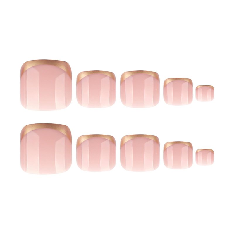 Gold French Tip Press on Toenails Short Square Fake Toenails Glossy Full Cover Stick on Toe Nail Spring Summer Toes for Women Manicure 24Pcs