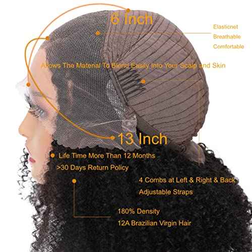13x6 Kinky Curly Lace Front Wigs for Women Afro Kinky Curly Glueless Human Hair Wigs 180% Density Pre Plucked With Baby Hair HD Transparent 14Inch Kinky Curly Wigs