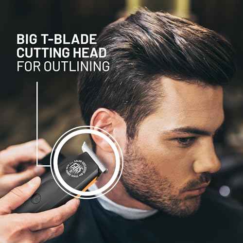 GA.MA Italy Absolute Action T-Blade Trimmer, Corded or Cordless Outliner, DLC Balding Blade, 7000 RPM Motor, Lithium Battery, 3 Combs