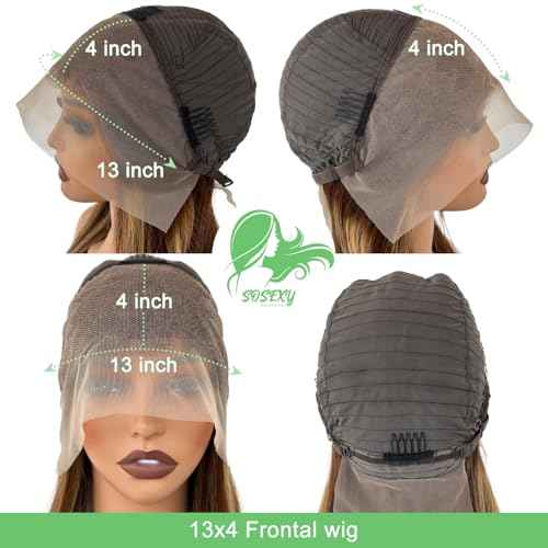 SOSEXY 20 Inch Ombre Lace Front Wig - Human Hair, 4T4/27 Pre Plucked With Baby Hair, 13x4 HD Lace Front Wigs, 180% Density Highlight Straight Lace Frontal Wigs, Glueless Wigs