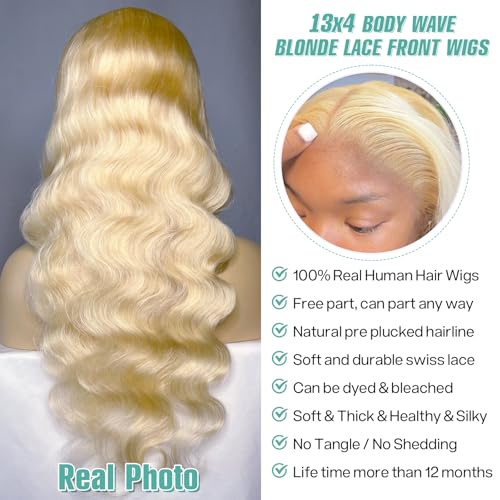 613 Blonde Body Wave Lace Front Wigs Human Hair 13X4 Lace Front Wigs Human Hair 200 Density 613 HD Lace Frontal Wigs Pre Plucked For Women 28 Inch