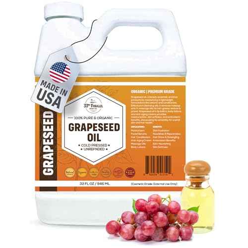 Organic GRAPESEED Oil (32 oz) Cold Pressed Unrefined | 100% Pure Natural, Non-GMO | Available in Bulk | Skin, Hair, Face, Carrier for Essential Oils, Soap Making | 32 FL OZ