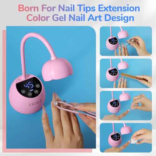 LIORA UV LED Nail Lamp - Gooseneck UV Light for Gel Nails, Cordless USB Rechargeable Flash Curing Lamp with 4 Timers & Auto Sensor, Nail Dryer Gel Polish Light for Salon Home DIY