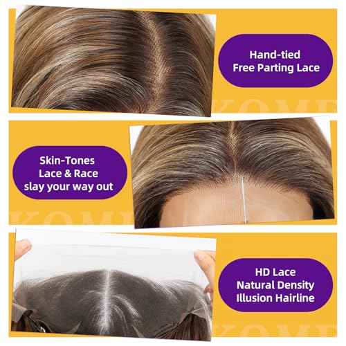 Brown Highlight Synthetic Lace Front Wig, 13X6 HD Long Straight Layered Glueless Wigs for Women Daily Use 26IN £¨TT6/116 £©